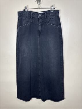 Free People We The Free Come As You Are Denim Jean Maxi Skirt Size 6 Black